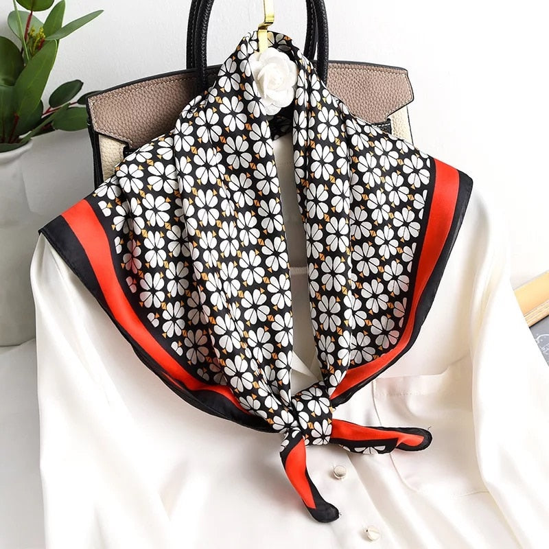 Beauty Fashion Silk Satin Hair Scarf Women Handkerchief Printed Female Square Head Bandana Small Neck muffler hijab lady girl