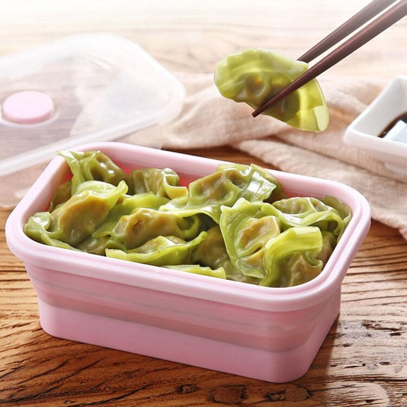 Food 4pcs/set Silicone Rectangle Lunch Box Collapsible Bento Box Folding Food Container Bowl 300/500/800/1200ml for Dinnerware