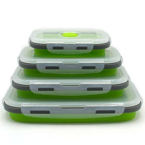 Food 4pcs/set Silicone Rectangle Lunch Box Collapsible Bento Box Folding Food Container Bowl 300/500/800/1200ml for Dinnerware