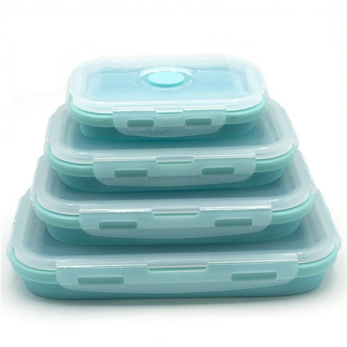 Food 4pcs/set Silicone Rectangle Lunch Box Collapsible Bento Box Folding Food Container Bowl 300/500/800/1200ml for Dinnerware