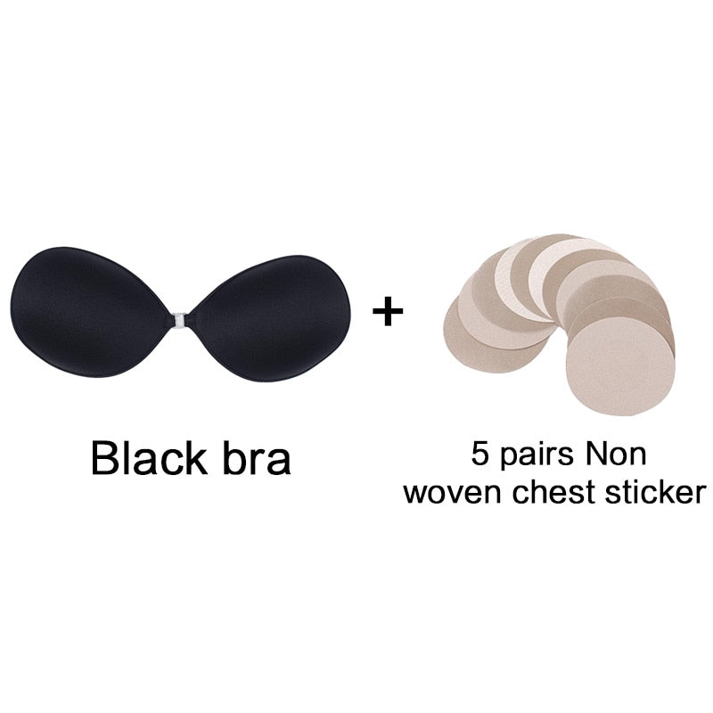 Woman's Clothes Invisible Push Up Bra Self-Adhesive Silicone Seamless Front Closure Sticky Backless Strapless Bra