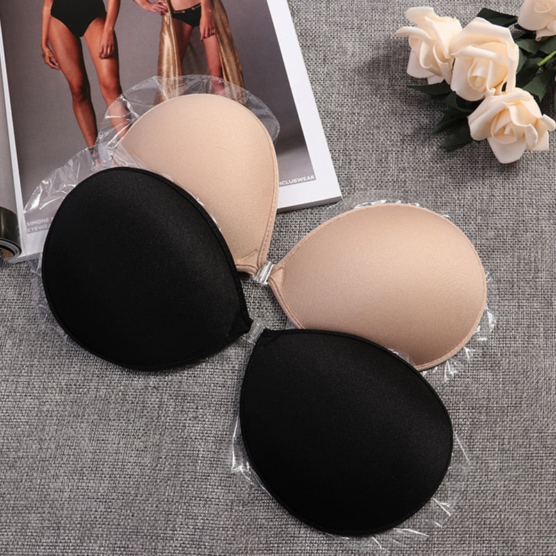 Woman's Clothes Invisible Push Up Bra Self-Adhesive Silicone Seamless Front Closure Sticky Backless Strapless Bra
