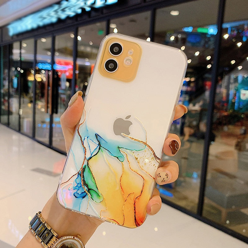 Apple Watercolor Painting Phone Case For iPhone 12 Pro 11 Pro Max X XR XS Max 7 8 6s Plus SE 2020 Clear Shockproof Soft TPU Back Cover