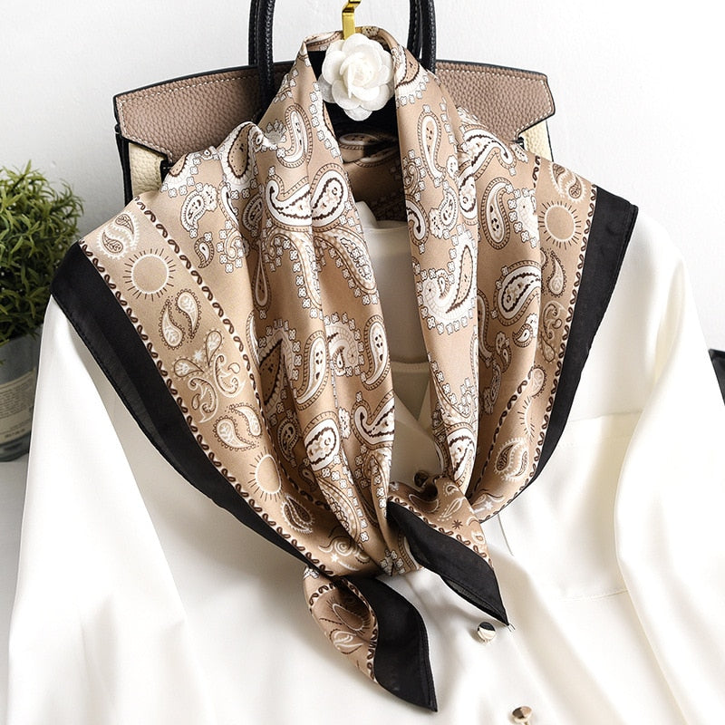 Beauty Fashion Silk Satin Hair Scarf Women Handkerchief Printed Female Square Head Bandana Small Neck muffler hijab lady girl