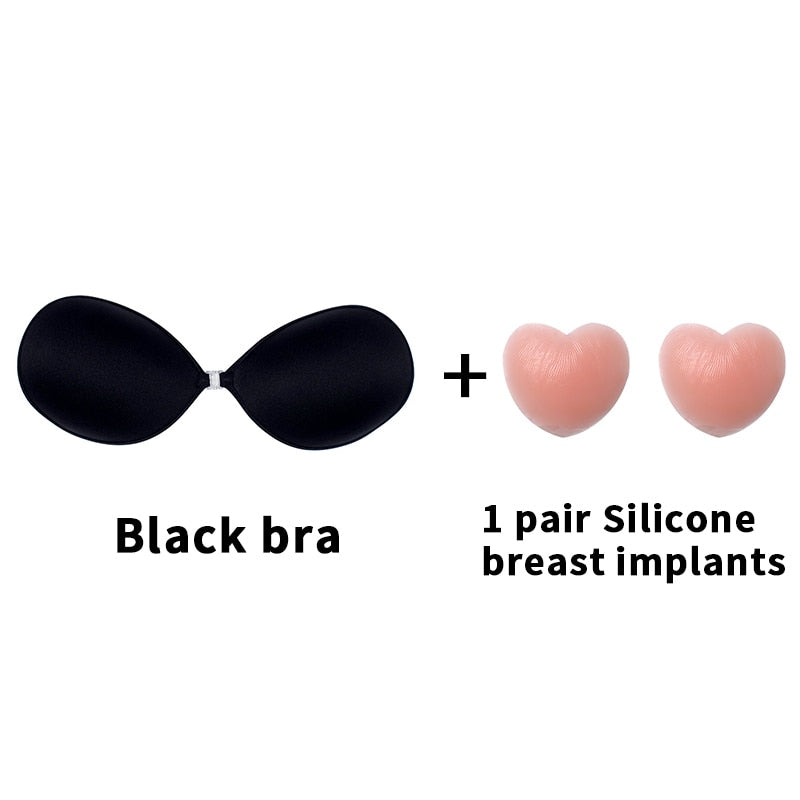 Woman's Clothes Invisible Push Up Bra Self-Adhesive Silicone Seamless Front Closure Sticky Backless Strapless Bra