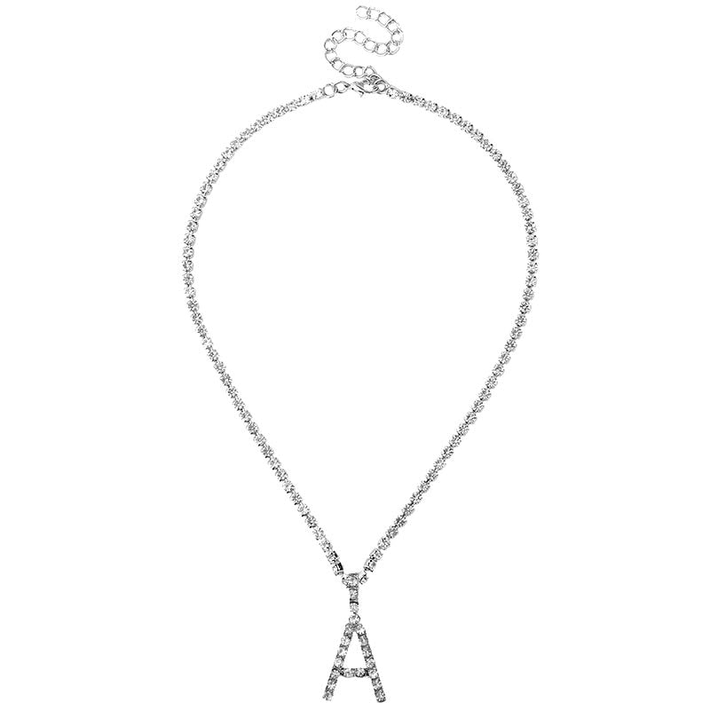 Jewelry Caraquet Ice out A-Z Letter Initial Pendant Necklace Silver Color Tennis Chain Choker Necklace Female Fashion Statement Jewelry