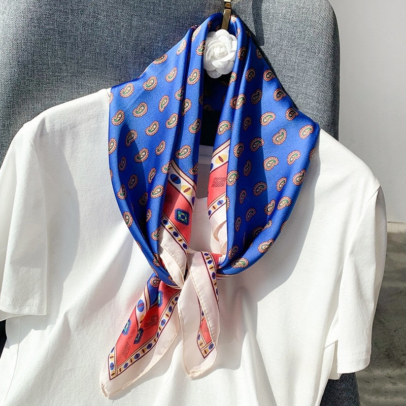 Beauty Fashion Silk Satin Hair Scarf Women Handkerchief Printed Female Square Head Bandana Small Neck muffler hijab lady girl