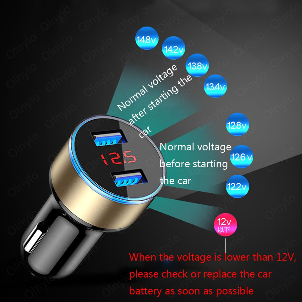 Cell Phone 4.8A LED Display USB Phone Charger Car-Charger for Xiaomi Samsung For iPhone 12 11 Pro 7 8 Plus Mobile Phone Adapter Car Charger