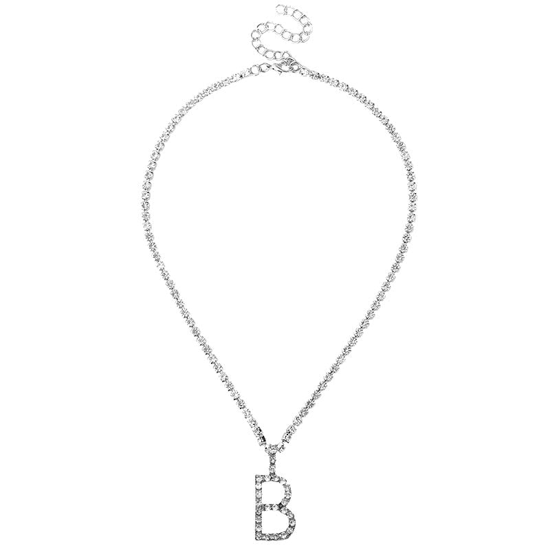 Jewelry Caraquet Ice out A-Z Letter Initial Pendant Necklace Silver Color Tennis Chain Choker Necklace Female Fashion Statement Jewelry