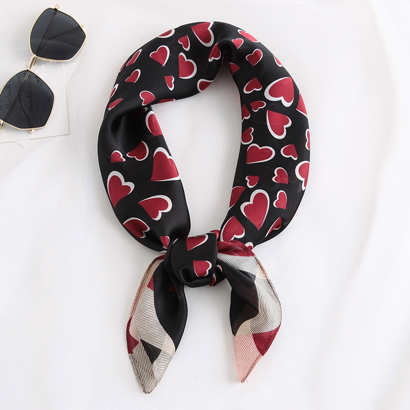 Beauty Fashion Silk Satin Hair Scarf Women Handkerchief Printed Female Square Head Bandana Small Neck muffler hijab lady girl