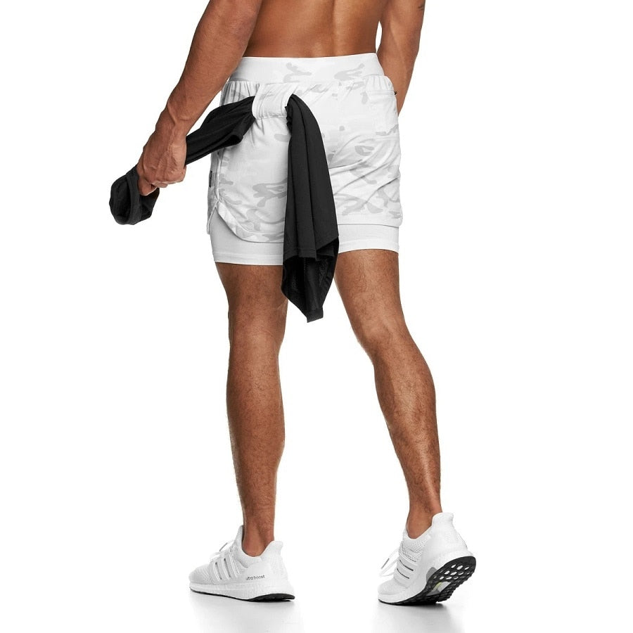 Mens Shoes Camo Running Shorts Men 2 In 1 Double-deck Quick Dry GYM Sport Shorts Fitness Jogging Workout Shorts Men Sports Short Pants