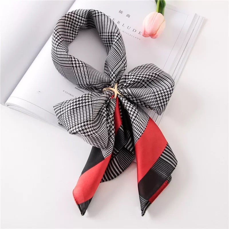 Beauty Fashion Silk Satin Hair Scarf Women Handkerchief Printed Female Square Head Bandana Small Neck muffler hijab lady girl