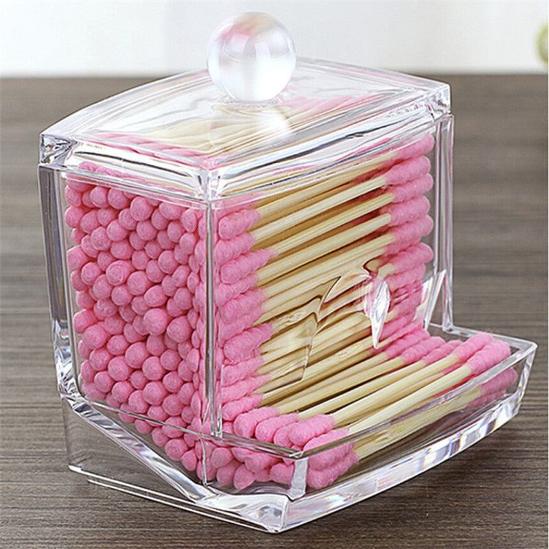 Beauty Acrylic Cotton Swabs Storage Holder Box Portable Transparent Makeup Cotton Pad Cosmetic Container Jewelry Organizer Case