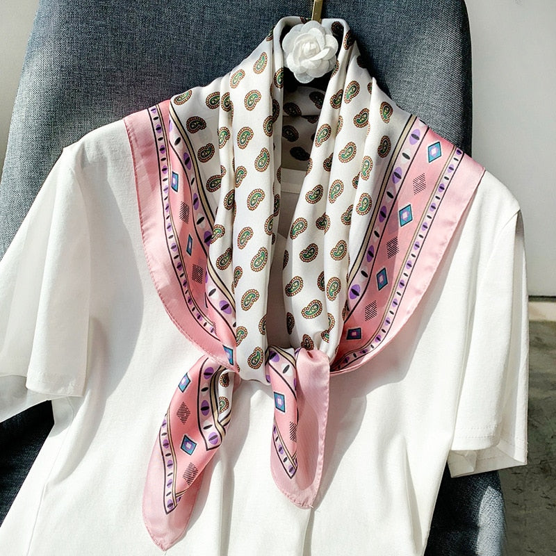 Beauty Fashion Silk Satin Hair Scarf Women Handkerchief Printed Female Square Head Bandana Small Neck muffler hijab lady girl