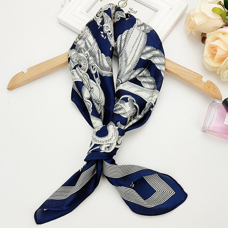 Beauty Fashion Silk Satin Hair Scarf Women Handkerchief Printed Female Square Head Bandana Small Neck muffler hijab lady girl