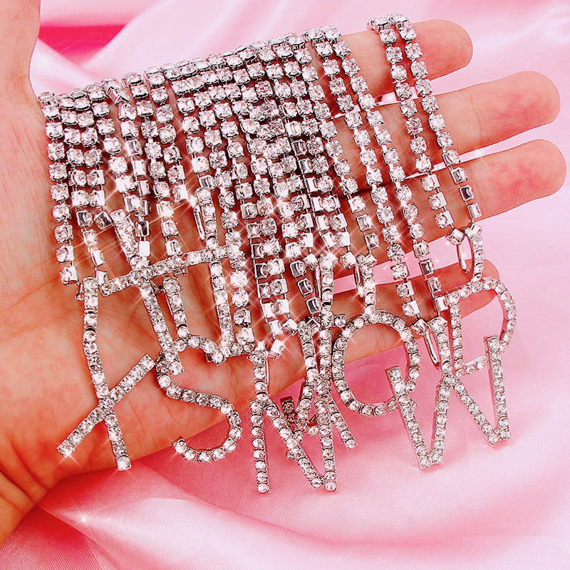 Jewelry Caraquet Ice out A-Z Letter Initial Pendant Necklace Silver Color Tennis Chain Choker Necklace Female Fashion Statement Jewelry