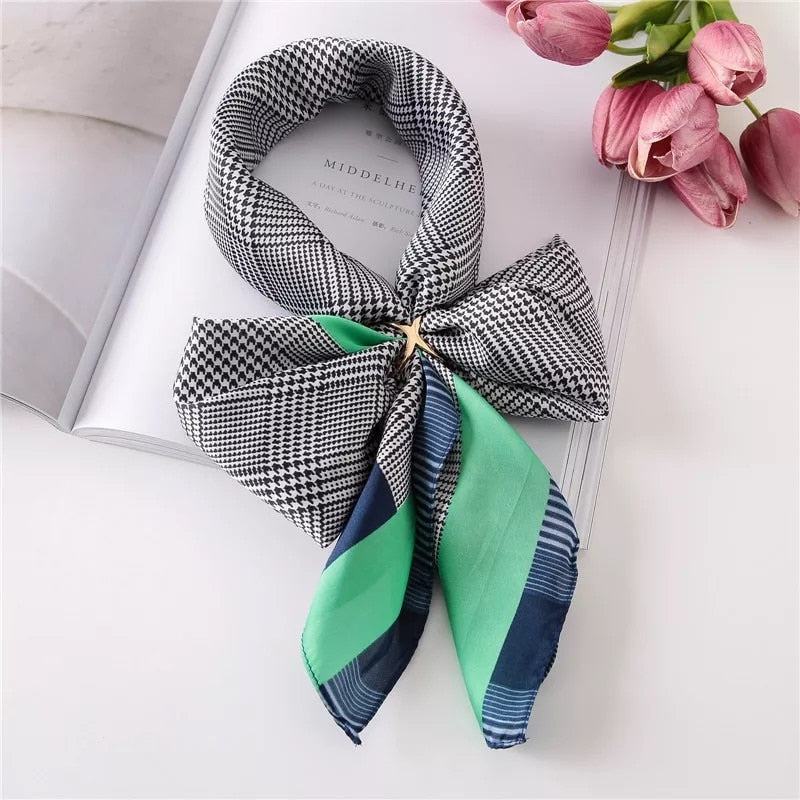 Beauty Fashion Silk Satin Hair Scarf Women Handkerchief Printed Female Square Head Bandana Small Neck muffler hijab lady girl