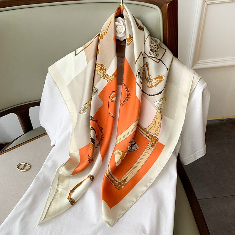 Beauty Fashion Silk Satin Hair Scarf Women Handkerchief Printed Female Square Head Bandana Small Neck muffler hijab lady girl