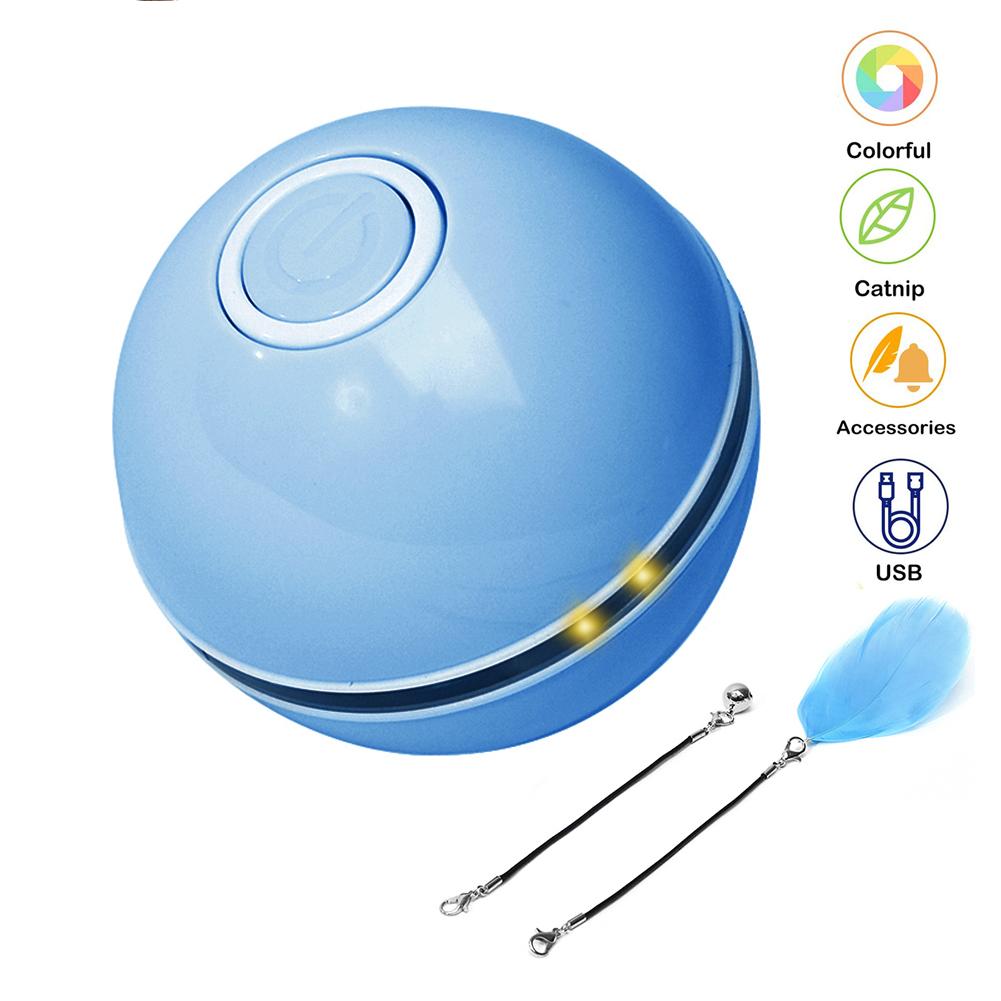 Toys Smart Interactive Cat Toy Colorful LED Self Rotating Ball With Catnip Bell and Feather Toys USB Rechargeable Cat Kitten Ball Toy