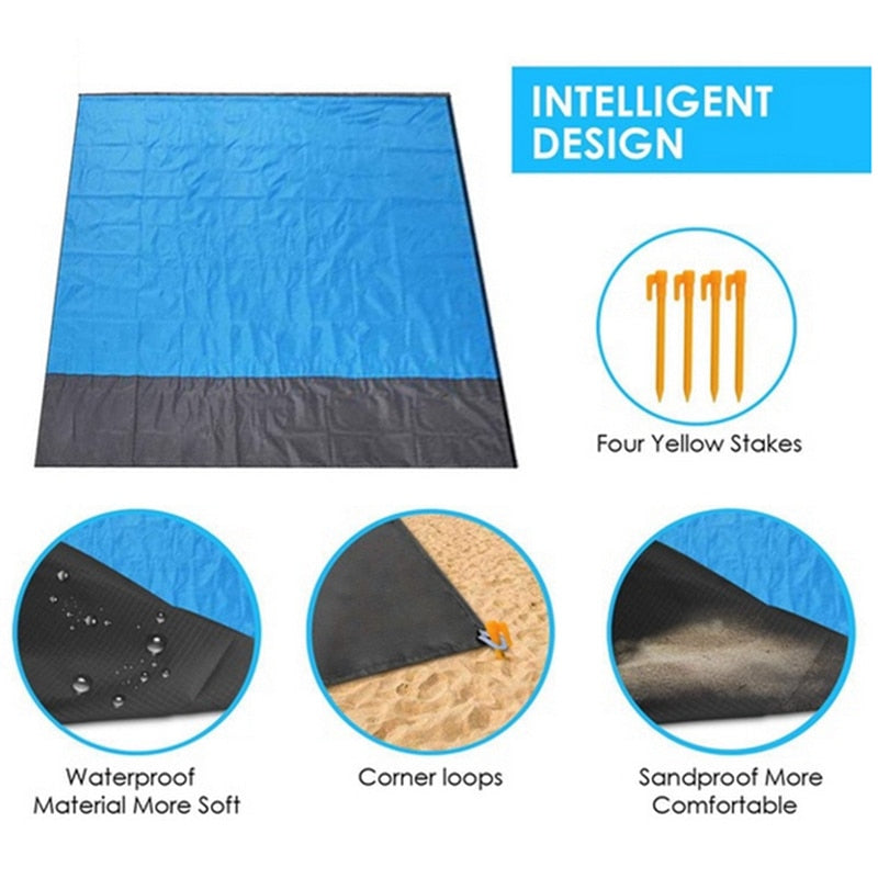 Portable Waterproof Pocket Beach Blanket Folding Camping Mat Mattress Portable Lightweight Mat Outdoor Picnic Mat Sand Beach Mat