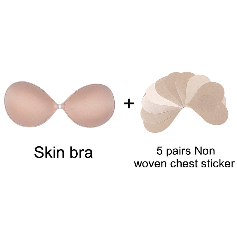 Woman's Clothes Invisible Push Up Bra Self-Adhesive Silicone Seamless Front Closure Sticky Backless Strapless Bra