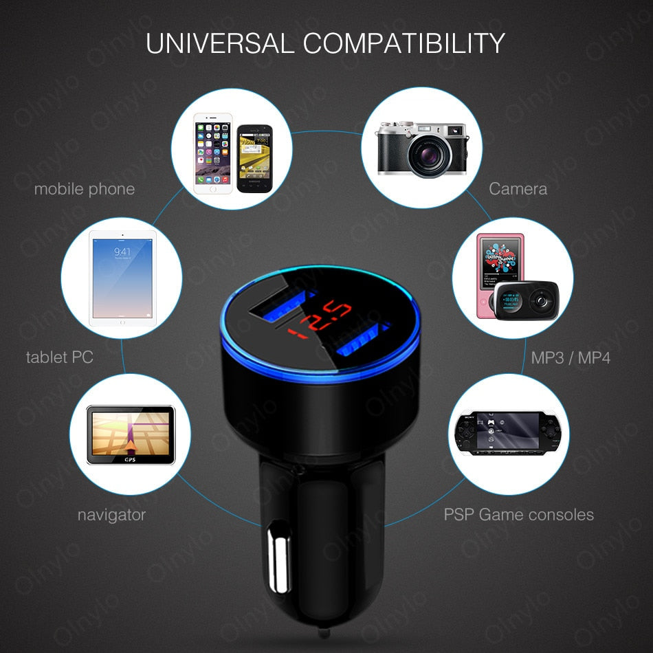 Cell Phone 4.8A LED Display USB Phone Charger Car-Charger for Xiaomi Samsung For iPhone 12 11 Pro 7 8 Plus Mobile Phone Adapter Car Charger