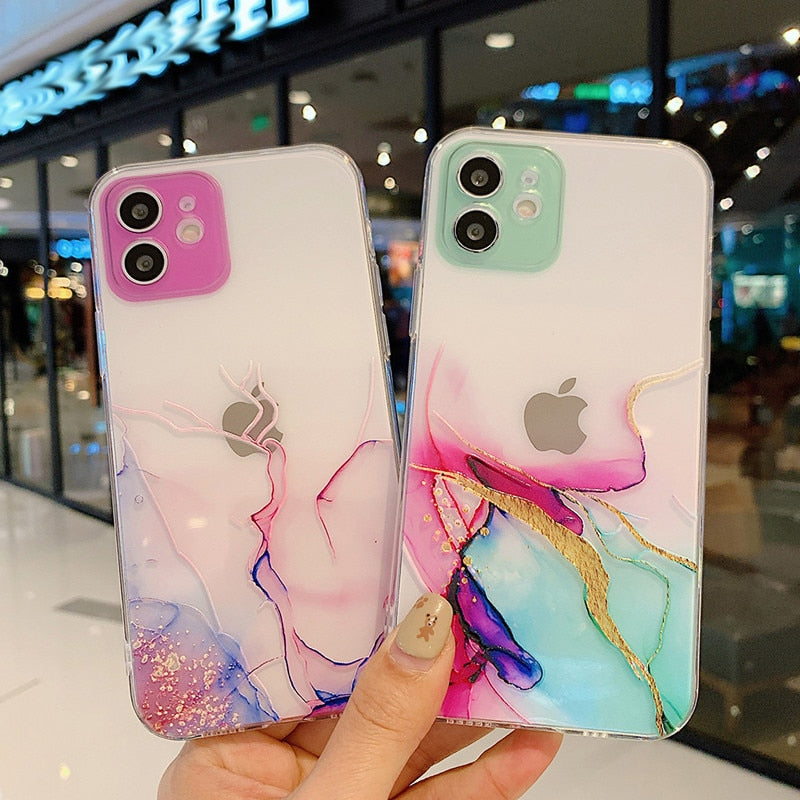Apple Watercolor Painting Phone Case For iPhone 12 Pro 11 Pro Max X XR XS Max 7 8 6s Plus SE 2020 Clear Shockproof Soft TPU Back Cover