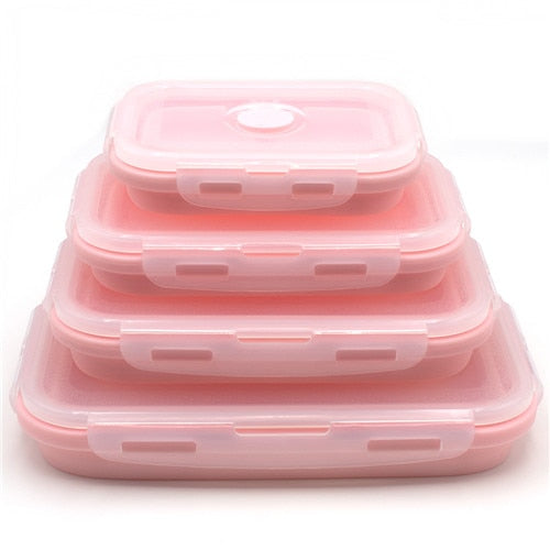 Food 4pcs/set Silicone Rectangle Lunch Box Collapsible Bento Box Folding Food Container Bowl 300/500/800/1200ml for Dinnerware