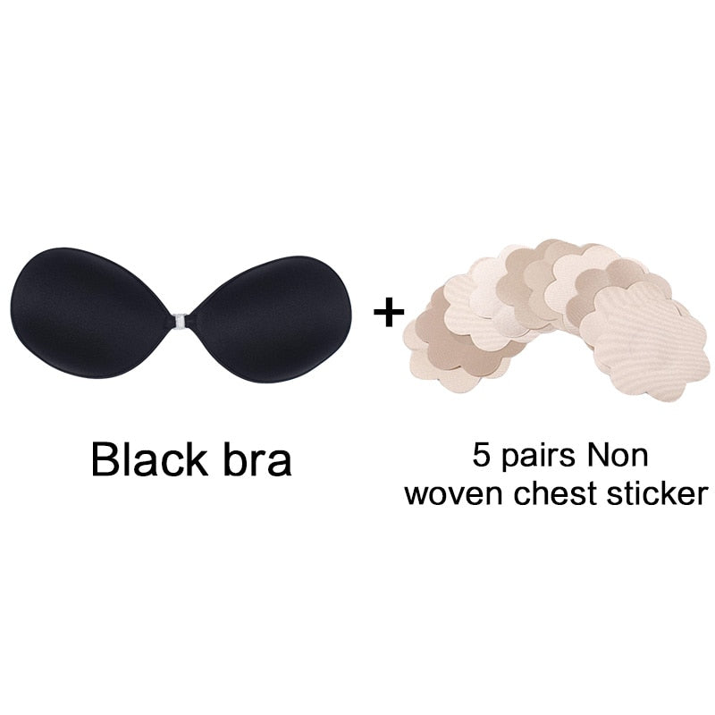 Woman's Clothes Invisible Push Up Bra Self-Adhesive Silicone Seamless Front Closure Sticky Backless Strapless Bra