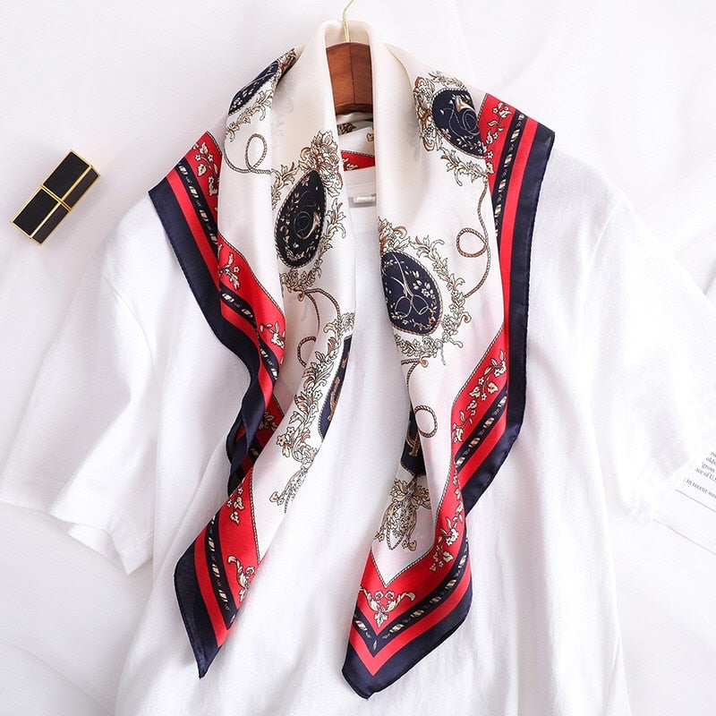 Beauty Fashion Silk Satin Hair Scarf Women Handkerchief Printed Female Square Head Bandana Small Neck muffler hijab lady girl