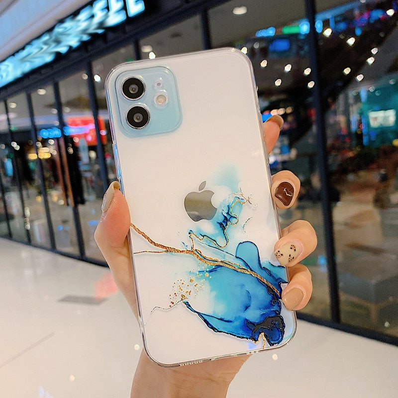 Apple Watercolor Painting Phone Case For iPhone 12 Pro 11 Pro Max X XR XS Max 7 8 6s Plus SE 2020 Clear Shockproof Soft TPU Back Cover