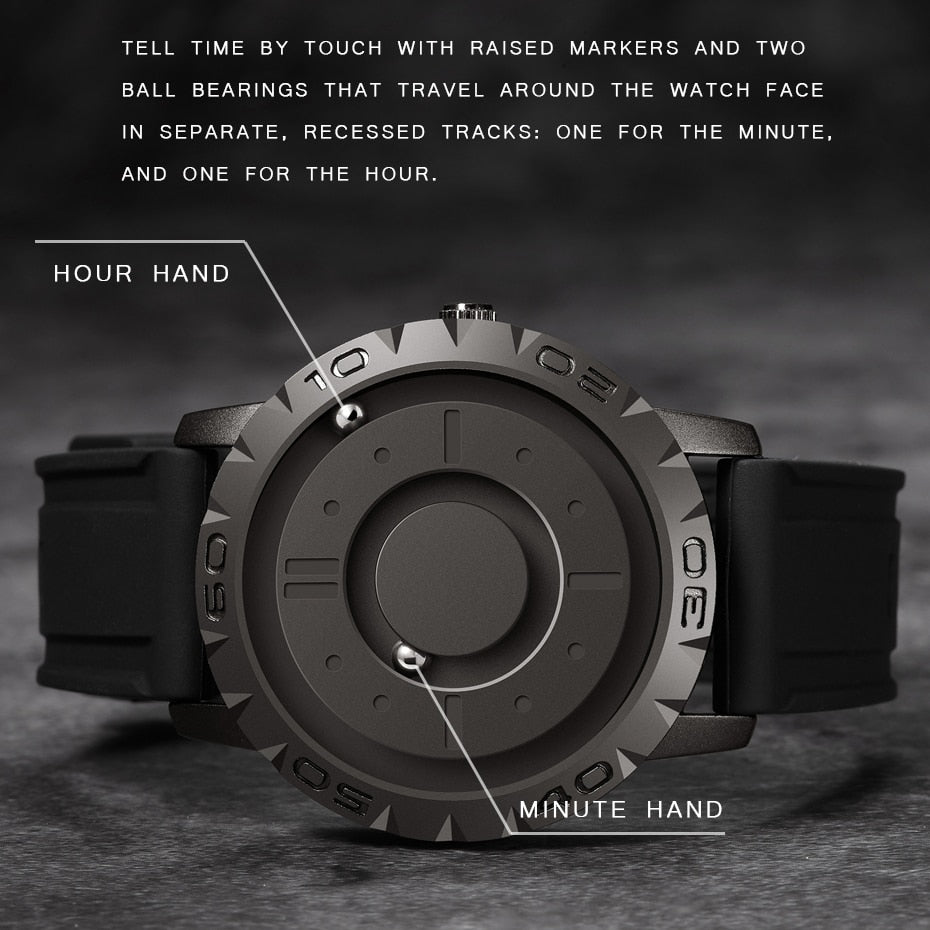Mens Watches Eutour Original Iron Ball Magnetic Pointer Concept Quartz Unusual Men's Watch Fashion Rubber Strap
