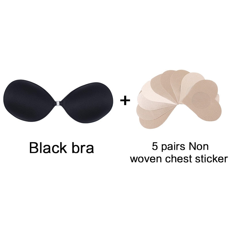 Woman's Clothes Invisible Push Up Bra Self-Adhesive Silicone Seamless Front Closure Sticky Backless Strapless Bra