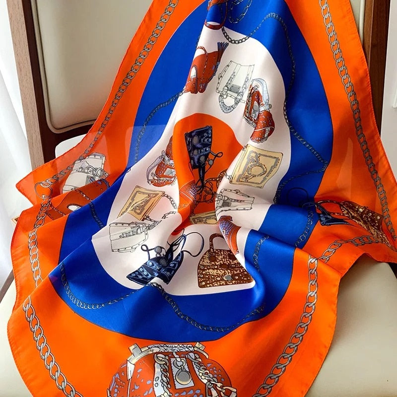 Beauty Fashion Silk Satin Hair Scarf Women Handkerchief Printed Female Square Head Bandana Small Neck muffler hijab lady girl