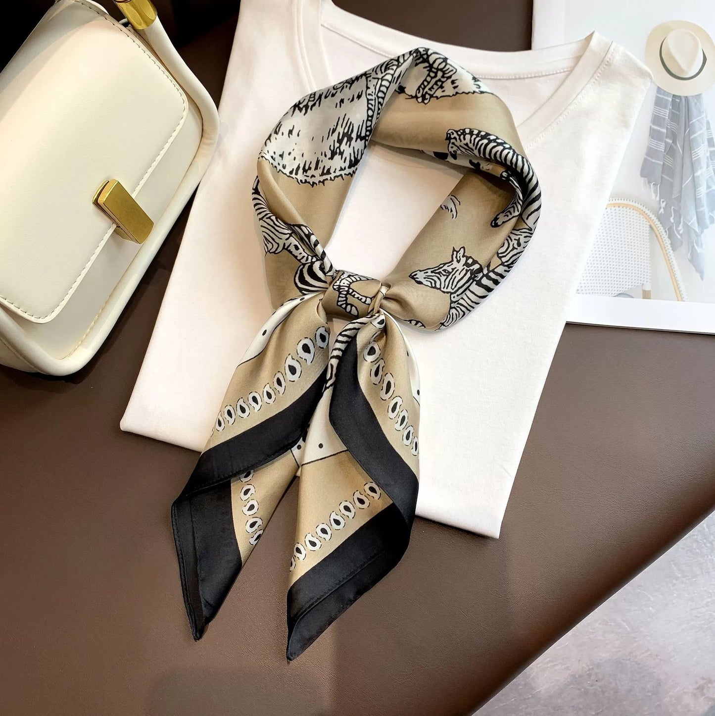 Beauty Fashion Silk Satin Hair Scarf Women Handkerchief Printed Female Square Head Bandana Small Neck muffler hijab lady girl
