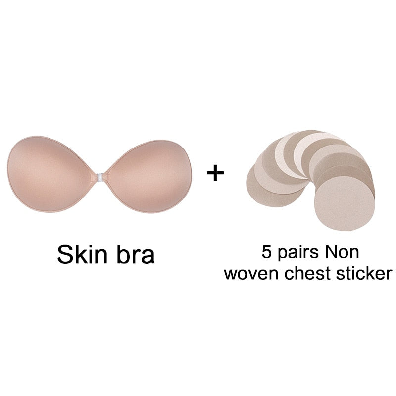 Woman's Clothes Invisible Push Up Bra Self-Adhesive Silicone Seamless Front Closure Sticky Backless Strapless Bra