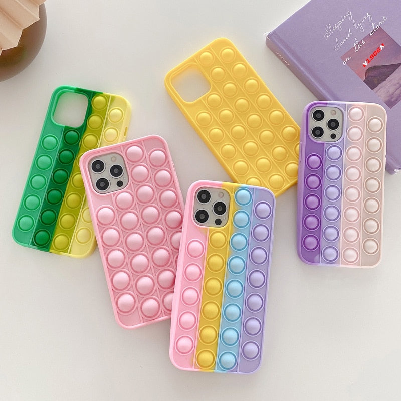 Apple iPhone Case For Iphone X XR XS 12 11 Pro Max 6 6s 7 8 Plus Pop Fidget Toys Push Bubble Soft Silicone Phone Case