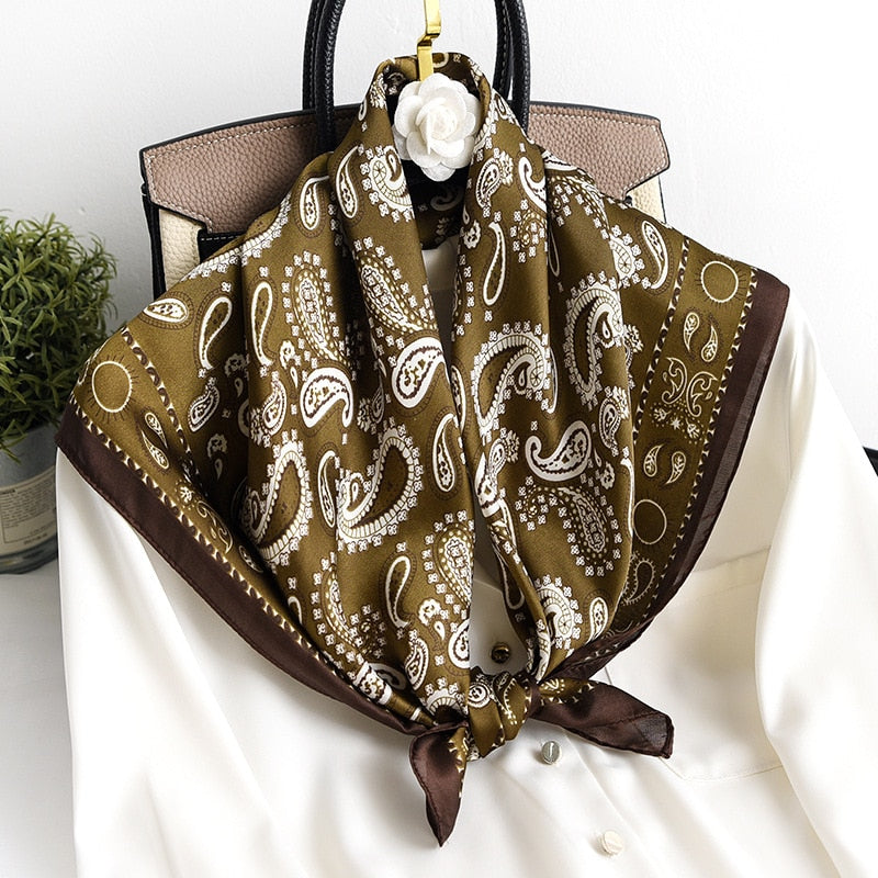 Beauty Fashion Silk Satin Hair Scarf Women Handkerchief Printed Female Square Head Bandana Small Neck muffler hijab lady girl