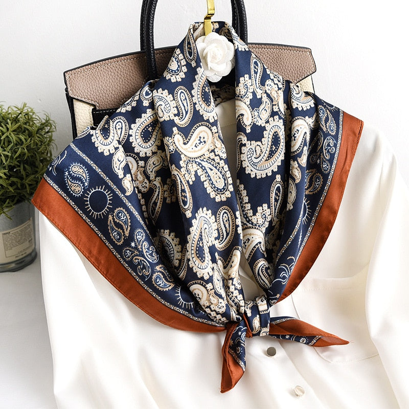 Beauty Fashion Silk Satin Hair Scarf Women Handkerchief Printed Female Square Head Bandana Small Neck muffler hijab lady girl