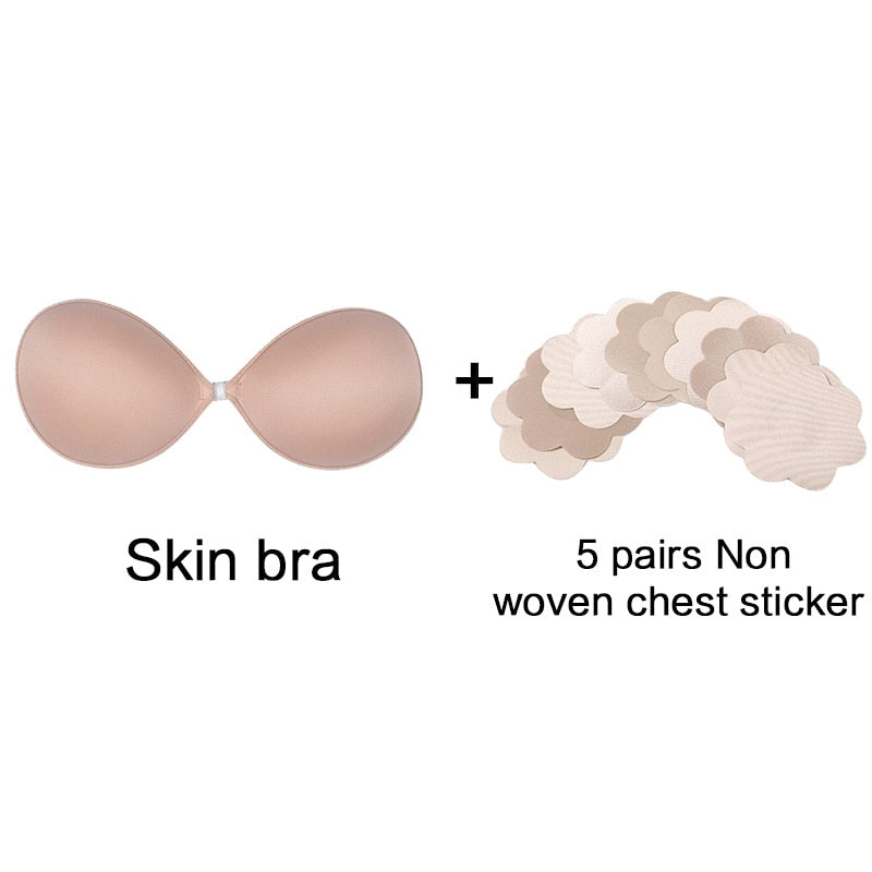 Woman's Clothes Invisible Push Up Bra Self-Adhesive Silicone Seamless Front Closure Sticky Backless Strapless Bra