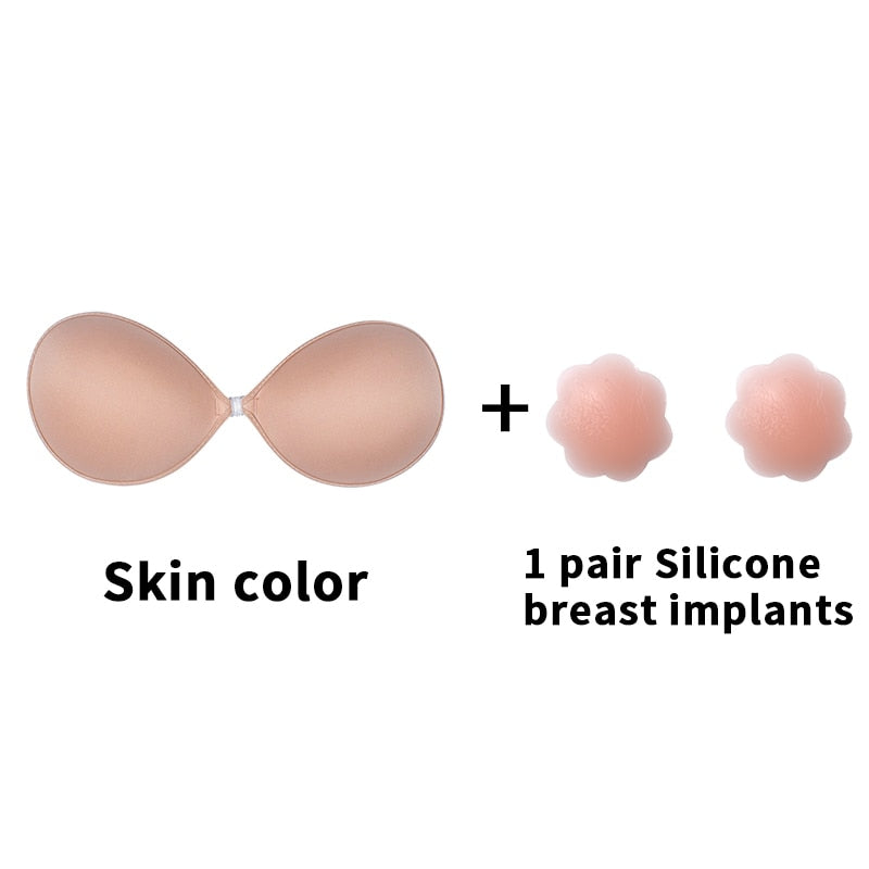 Woman's Clothes Invisible Push Up Bra Self-Adhesive Silicone Seamless Front Closure Sticky Backless Strapless Bra
