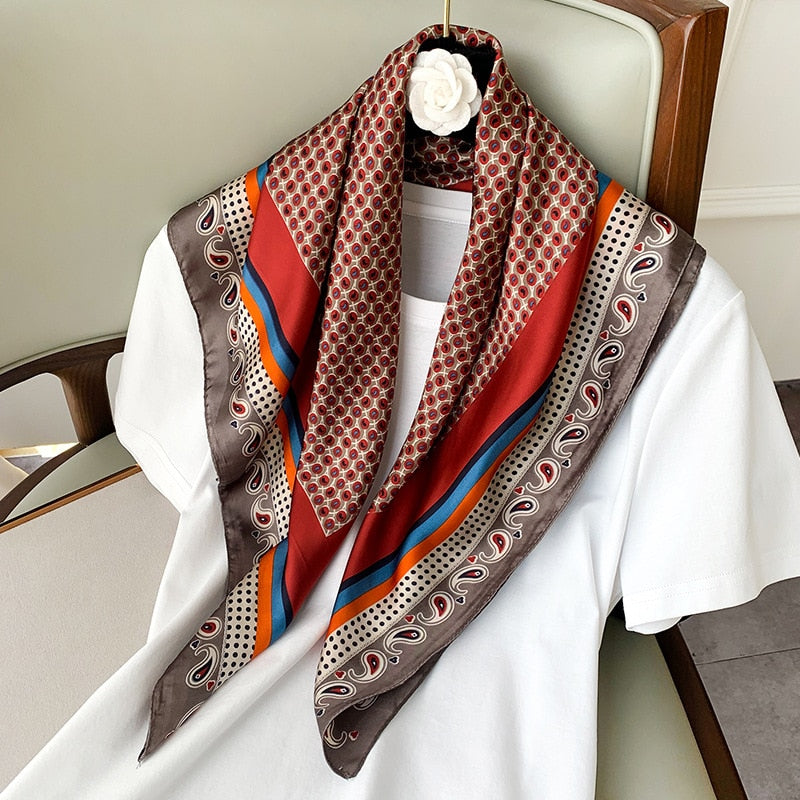 Beauty Fashion Silk Satin Hair Scarf Women Handkerchief Printed Female Square Head Bandana Small Neck muffler hijab lady girl