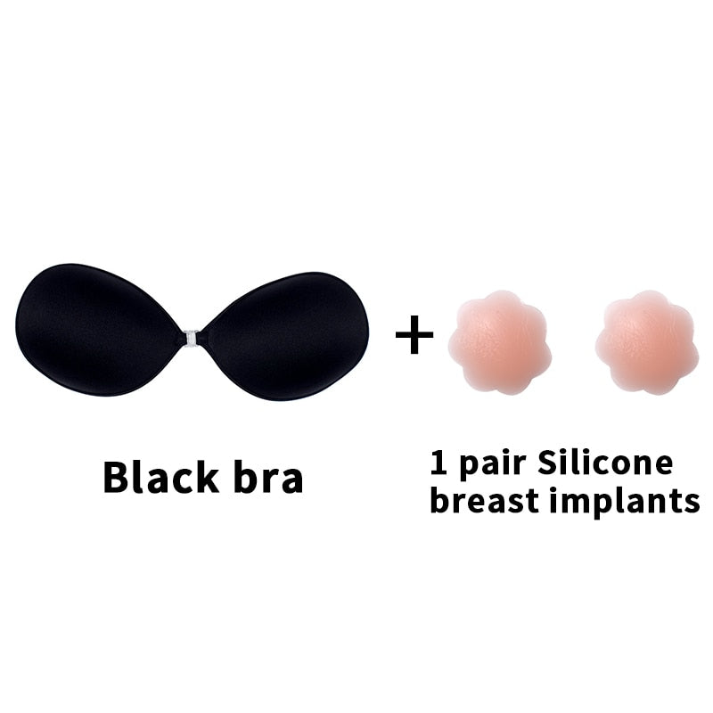 Woman's Clothes Invisible Push Up Bra Self-Adhesive Silicone Seamless Front Closure Sticky Backless Strapless Bra
