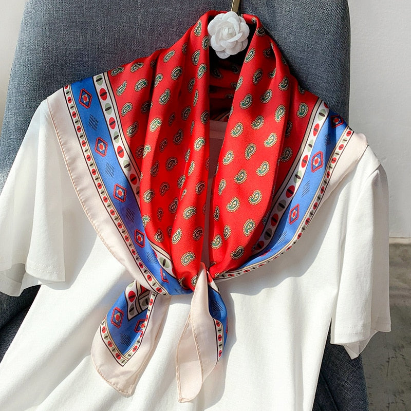 Beauty Fashion Silk Satin Hair Scarf Women Handkerchief Printed Female Square Head Bandana Small Neck muffler hijab lady girl