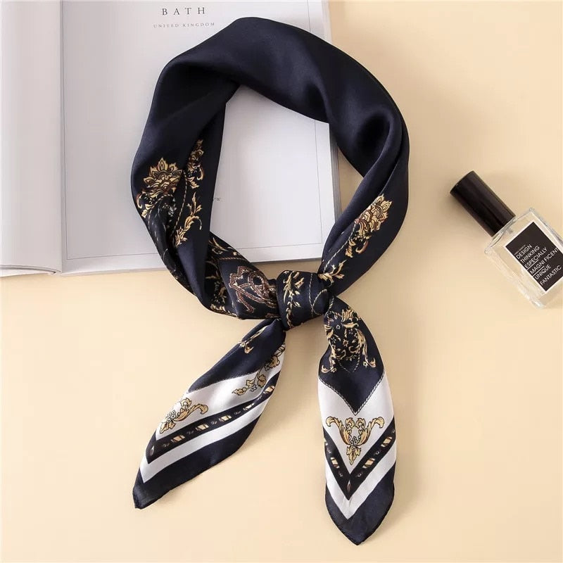 Beauty Fashion Silk Satin Hair Scarf Women Handkerchief Printed Female Square Head Bandana Small Neck muffler hijab lady girl