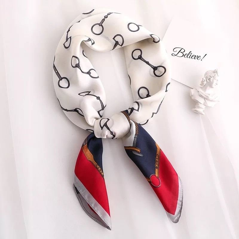 Beauty Fashion Silk Satin Hair Scarf Women Handkerchief Printed Female Square Head Bandana Small Neck muffler hijab lady girl