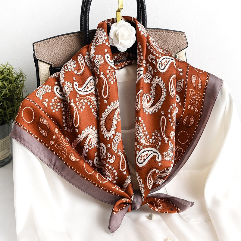Beauty Fashion Silk Satin Hair Scarf Women Handkerchief Printed Female Square Head Bandana Small Neck muffler hijab lady girl