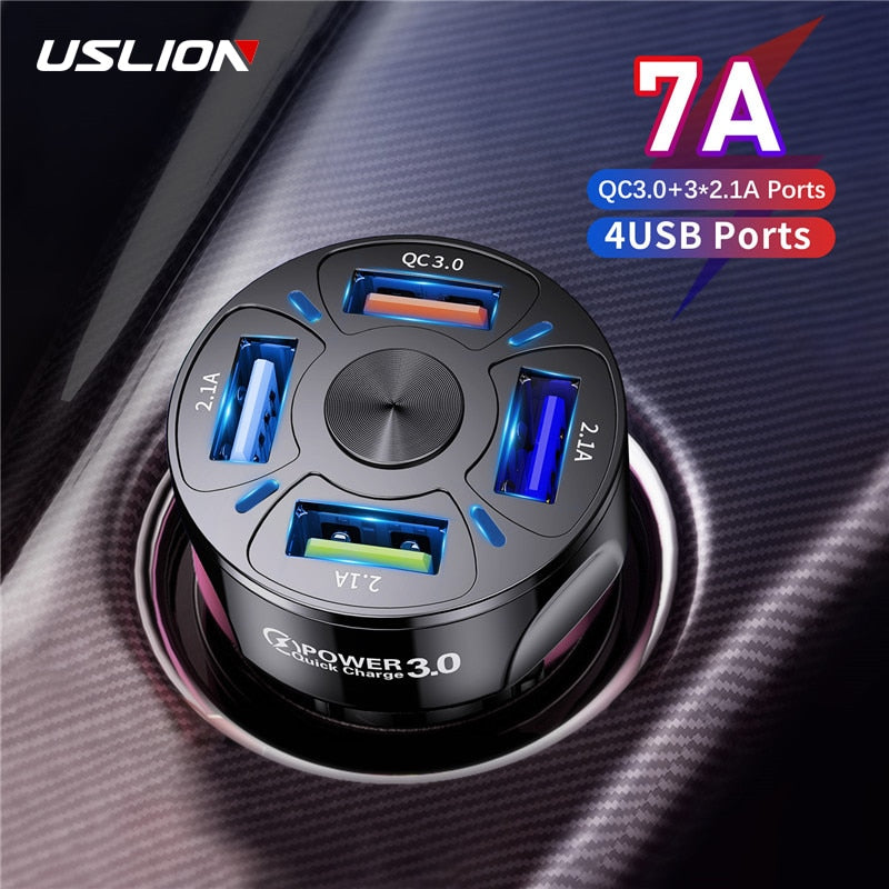 Electronics 4 Ports USB Car Charge 48W Quick 7A Mini Fast Charging For iPhone 11 Xiaomi Huawei Mobile Phone Charger Adapter in Car
