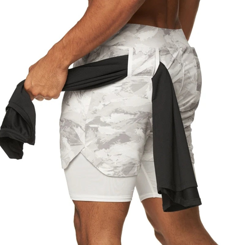 Mens Shoes Camo Running Shorts Men 2 In 1 Double-deck Quick Dry GYM Sport Shorts Fitness Jogging Workout Shorts Men Sports Short Pants