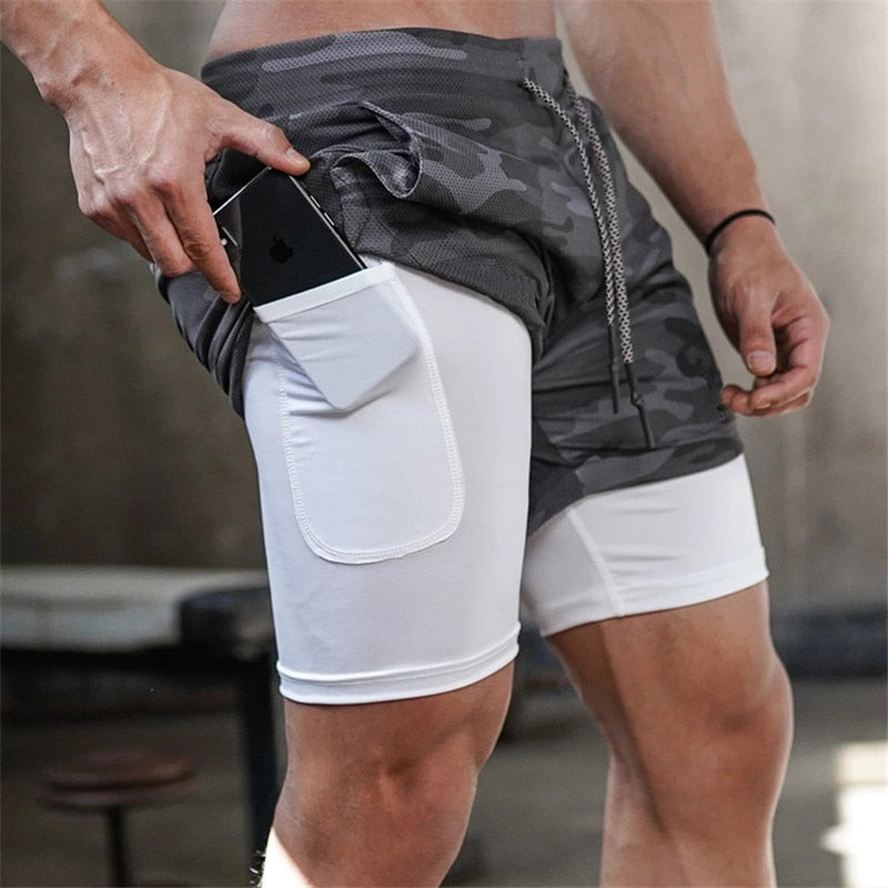 Mens Shoes Camo Running Shorts Men 2 In 1 Double-deck Quick Dry GYM Sport Shorts Fitness Jogging Workout Shorts Men Sports Short Pants